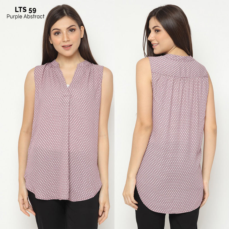 Atasan Wanita  - Purple Abstract V-Neck Top (LTS 59)