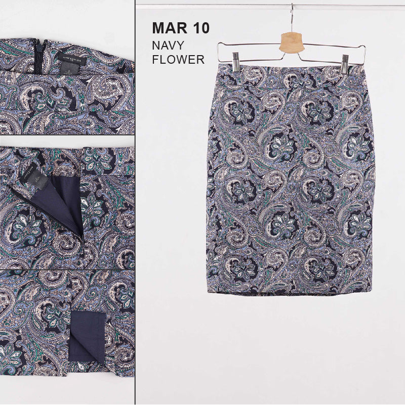 Rok Wanita  - Navy Floral And Ivory Abstract Women Skirt (MAR 10-15)