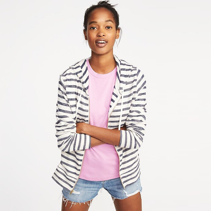 Hoodie Wanita - Slub Knit Relaxed Stripe Hoodie Woman (OZW 03)