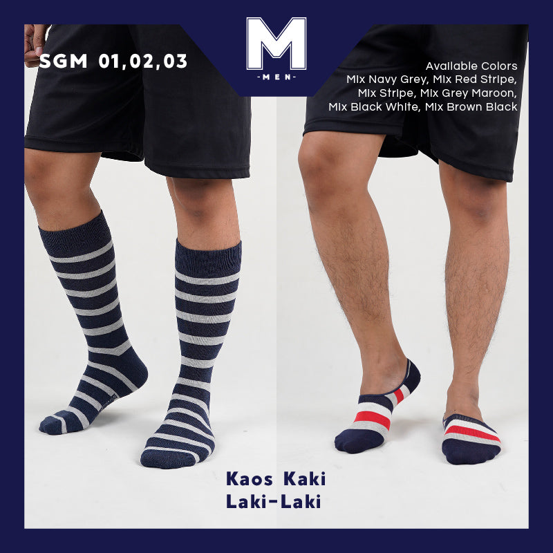 Kaos Kaki Pria - Men Slip on 3 Pairs And Crew Length Socks - Kaos Kaki Premium [SGM 01-03]