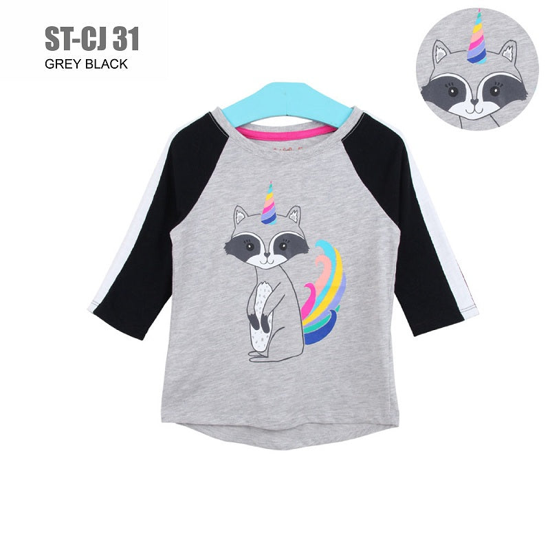 Kaos Anak Perempuan - Girls T-shirt Quarter Grey Black (ST-CJ 31)